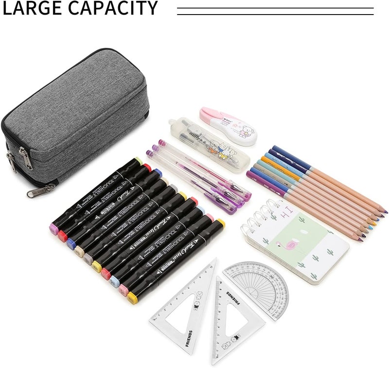 Della Gao Big Capacity Pencil Case, Aesthetic Pencil Pouch with 3 Compartments Large Pencil Bag Nylon Storage Pen Bag Office Stationery Organizer for Women and Men - Grey - Image 2